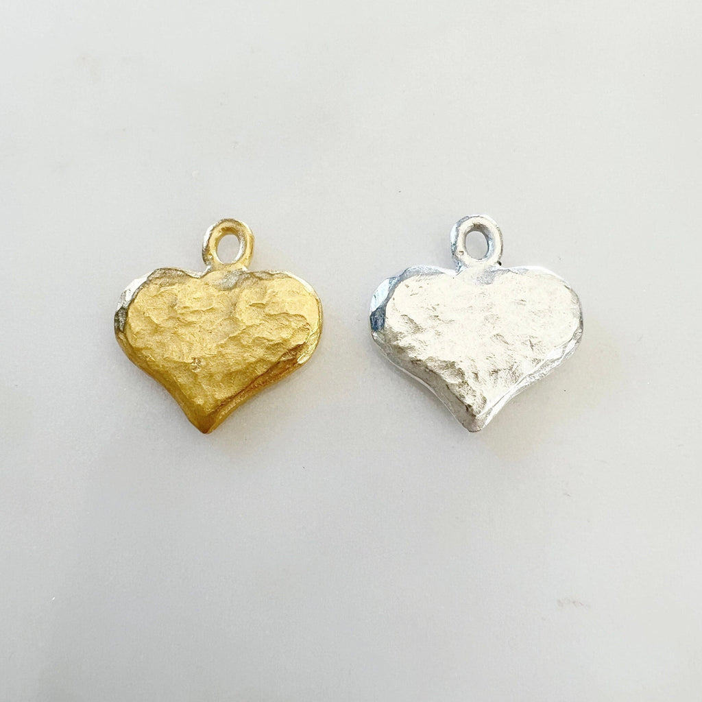 Pewter Thick Hammered Textured Heart Charm Pendant Metal Matte