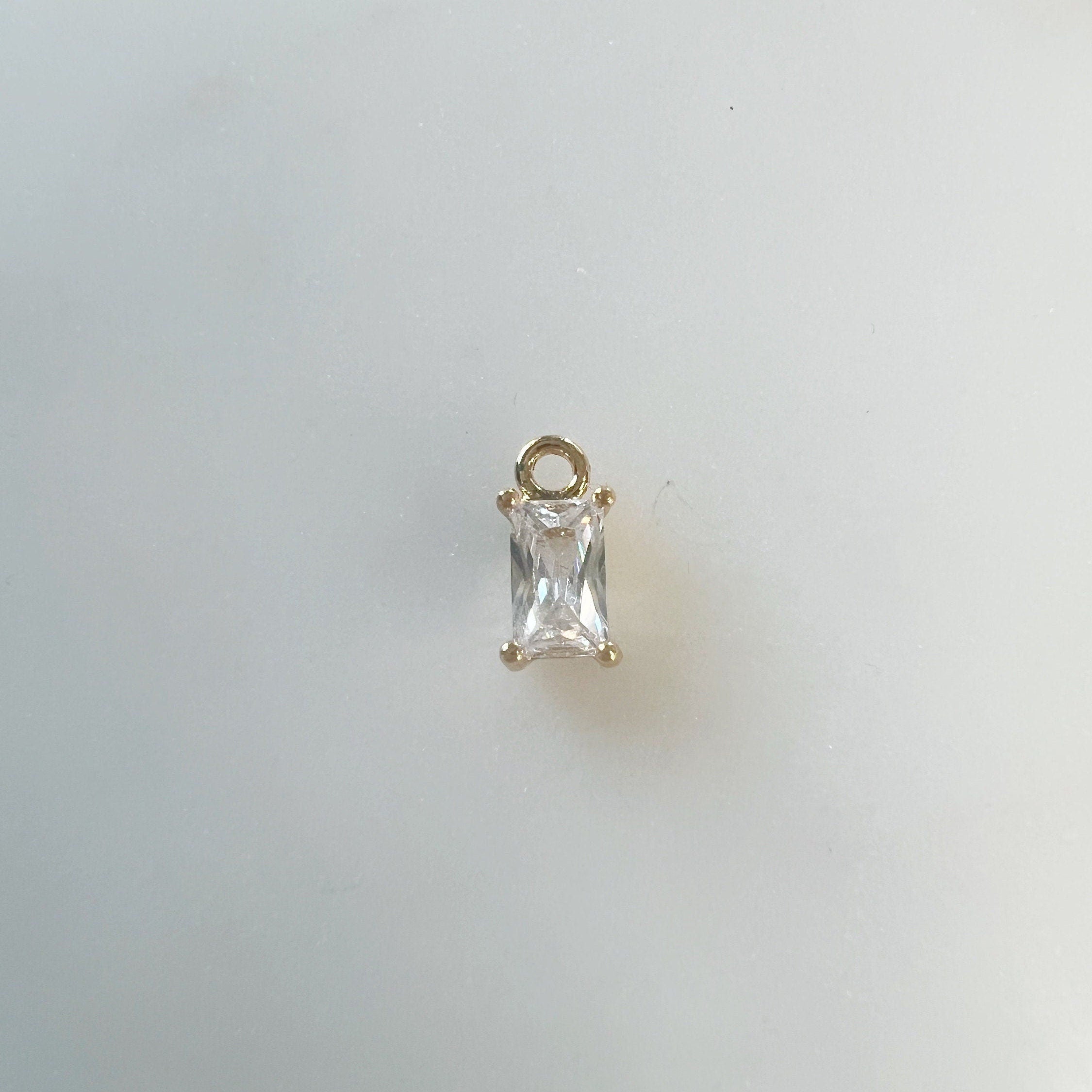 Gold Plated Small Baquette Emerald Shape CZ Cubic Zirconia Drop