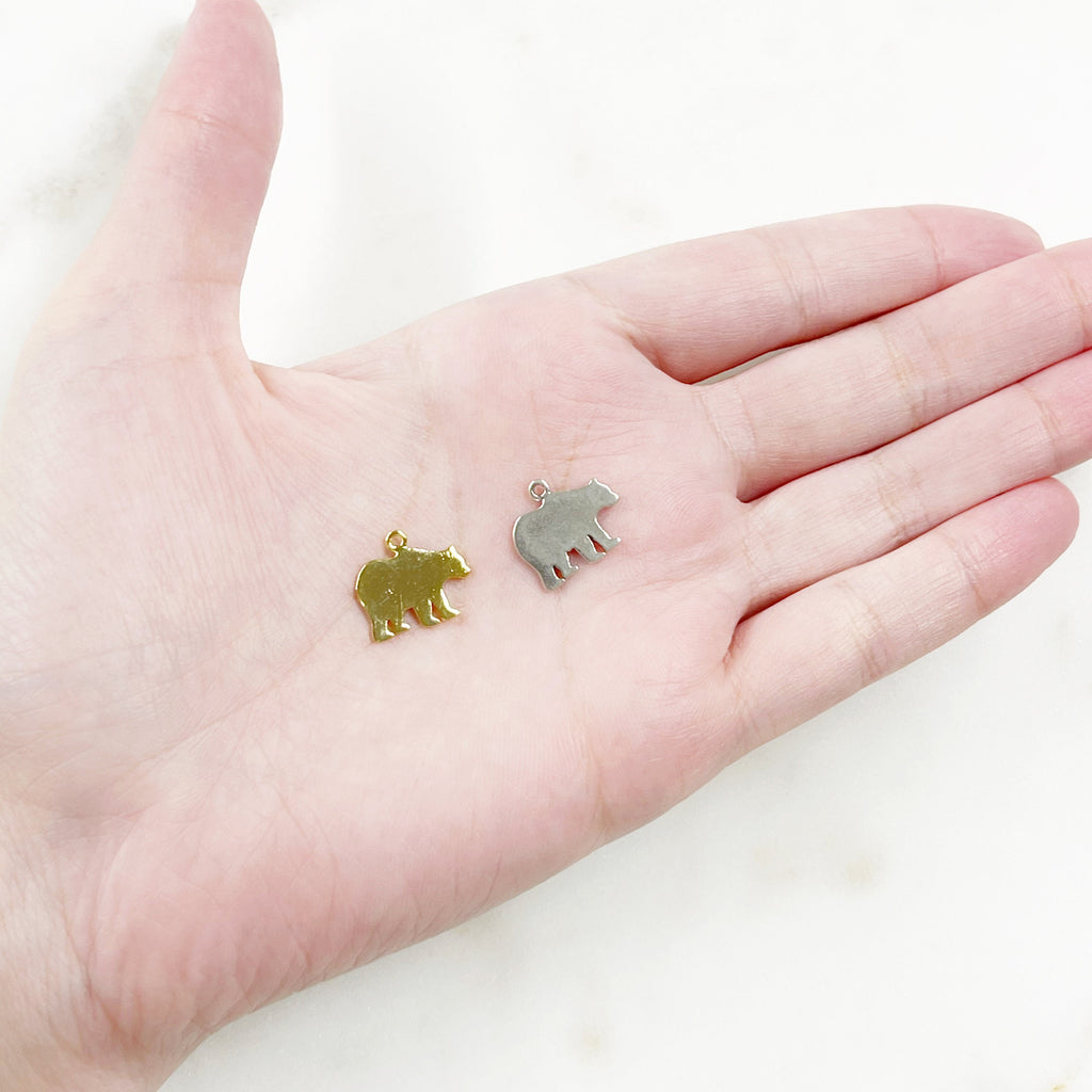 Sterling Silver or Vermeil Flat Bear Charm Gold or Teddy Bear Animal Nature