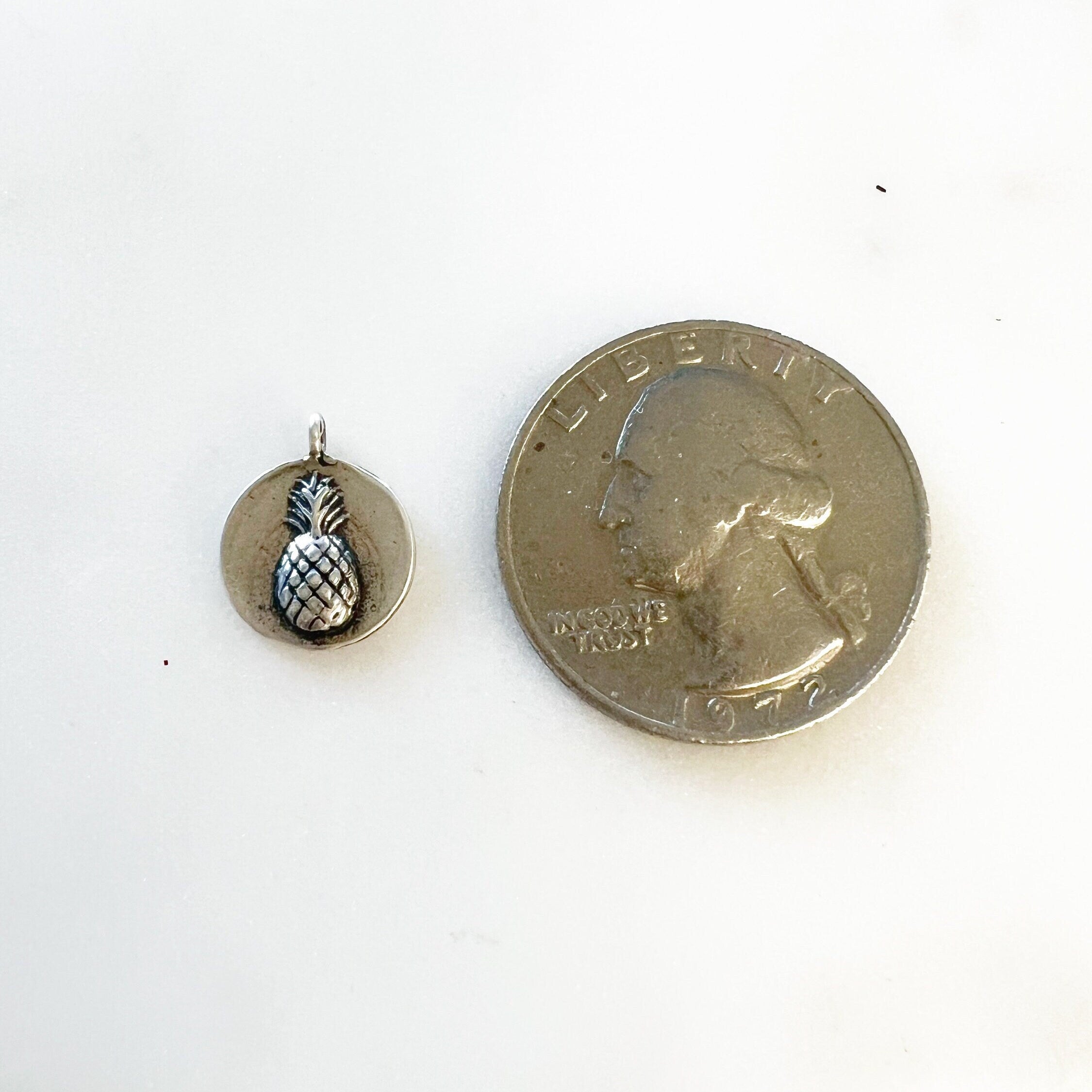 Sterling Silver or Vermeil Raised Pineapple Round Disc Charm Juicy Fruit