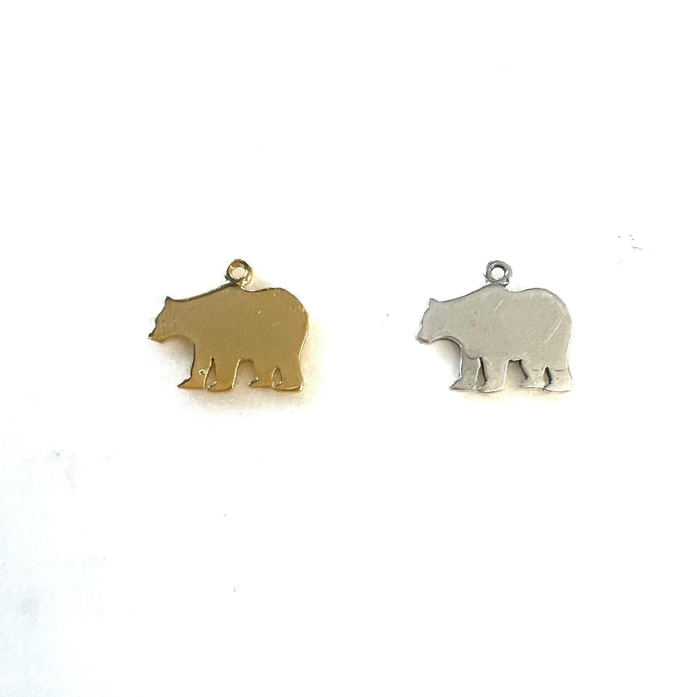 Sterling Silver or Vermeil Flat Bear Charm Gold or Teddy Bear Animal Nature