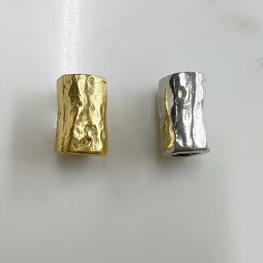 Pewter Long 16mm Cylinder Barrel Shape Hammered Textured Large
