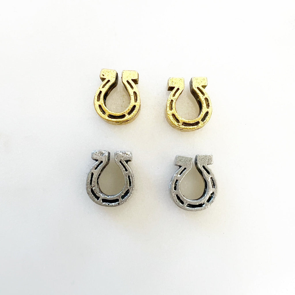 7mmx5mm Pewter Small Horse Shoe Charm Gold and Silver (2pc)