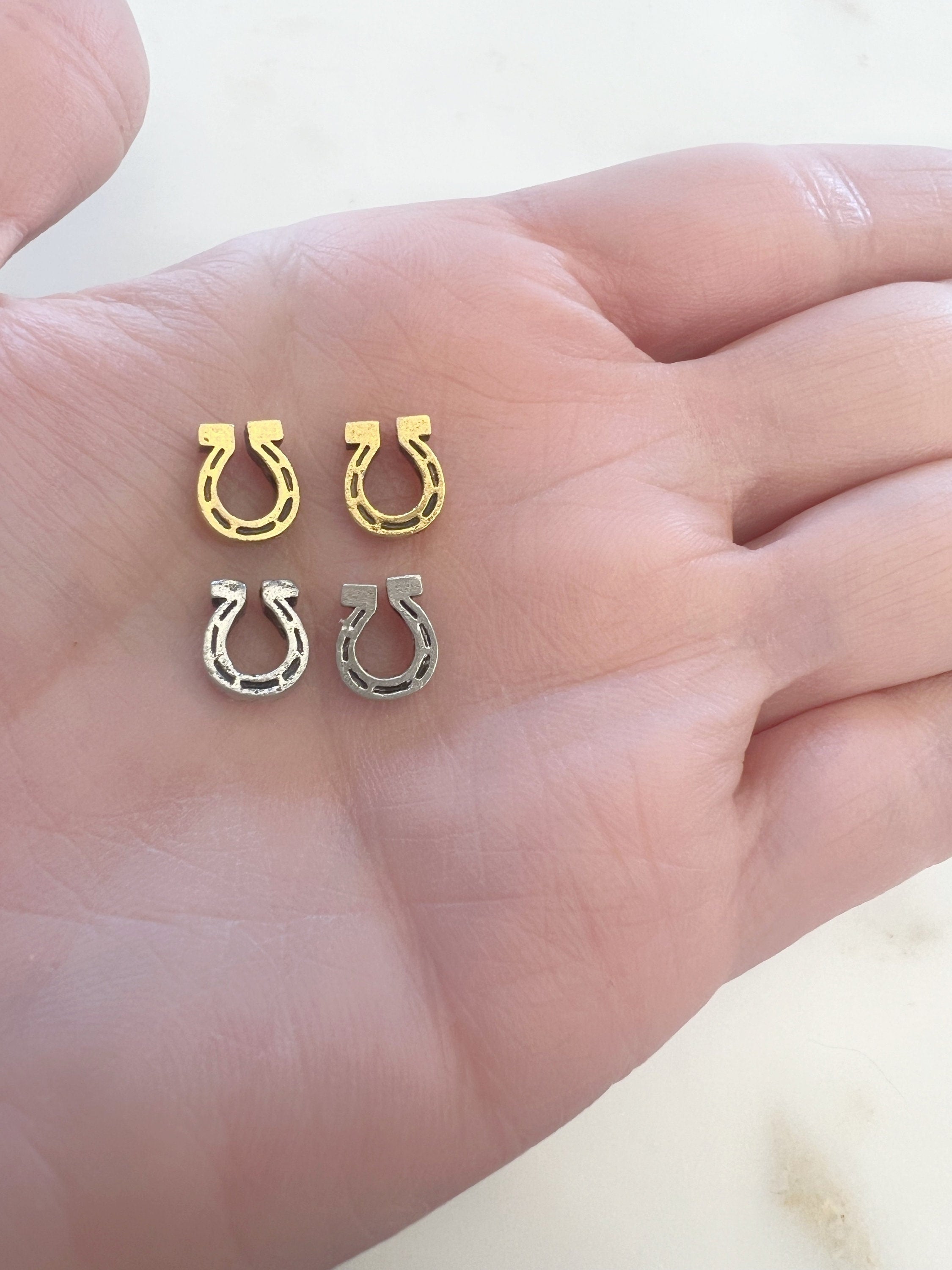 7mmx5mm Pewter Small Horse Shoe Charm Gold and Silver (2pc)