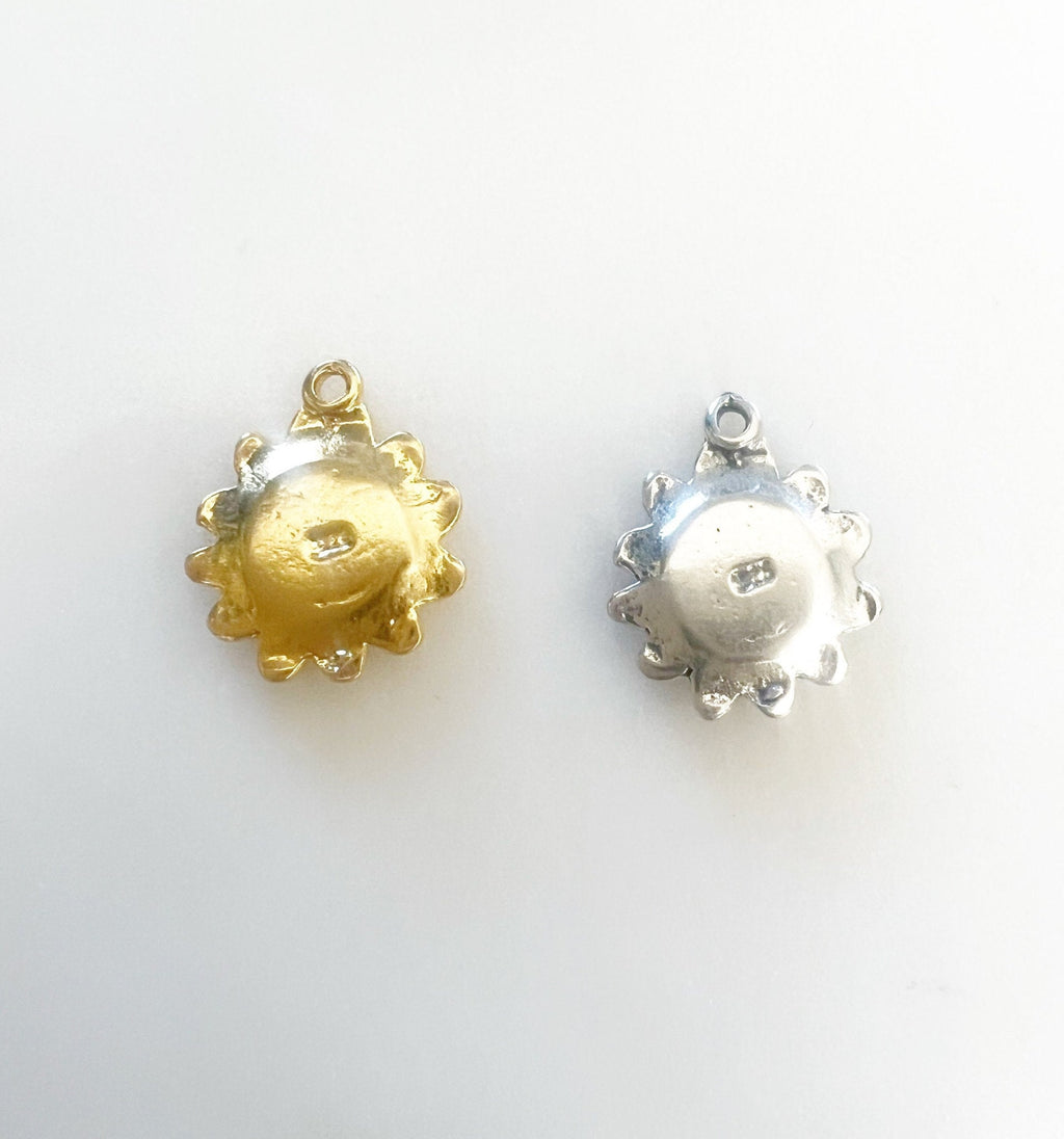 Sterling Silver or Vermeil Detailed Small Flat Sunflower Charm Pendant Nature