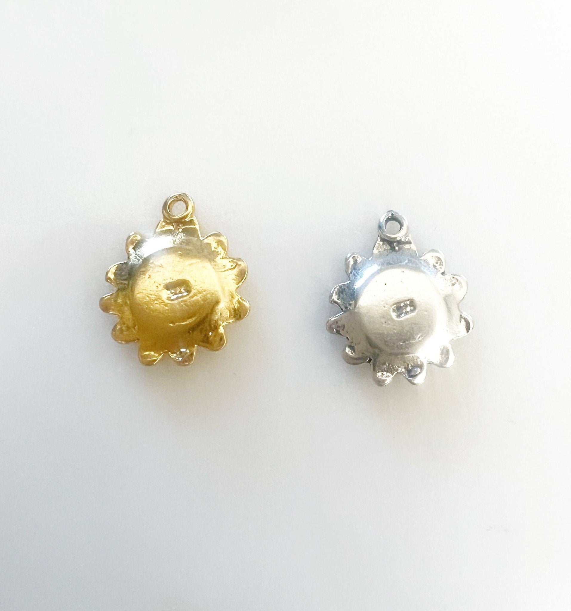 Sterling Silver or Vermeil Detailed Small Flat Sunflower Charm Pendant Nature