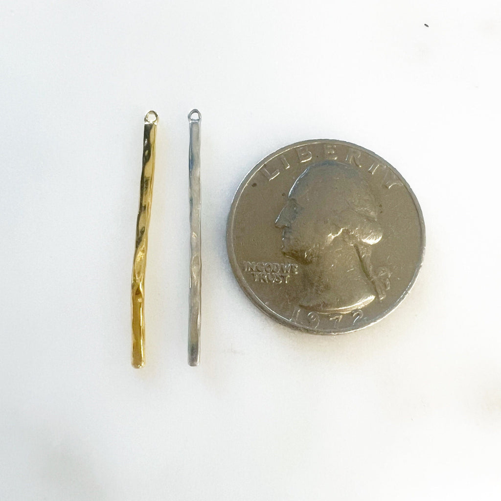Sterling Silver or Vermeil Thin Textured Bar Charm Pendant with Hole
