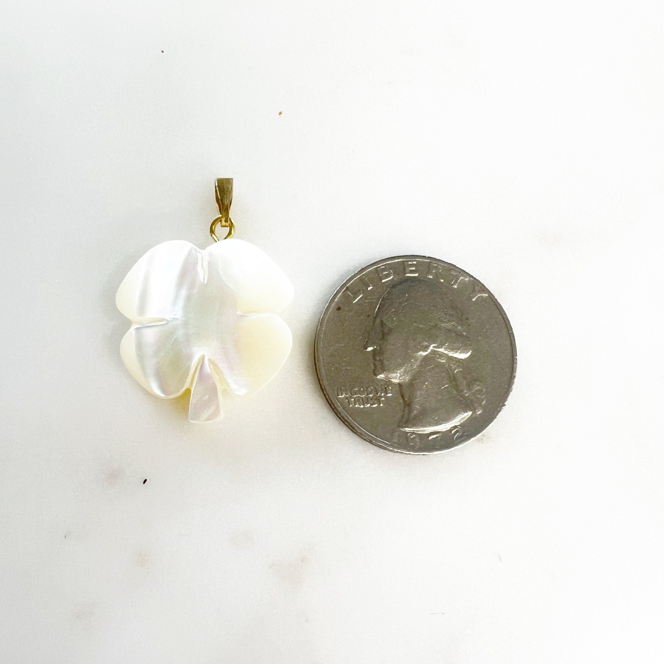 Gold Plated Mother of Pearl Four Leaf Clover Charm Smooth Detailed - Style 2