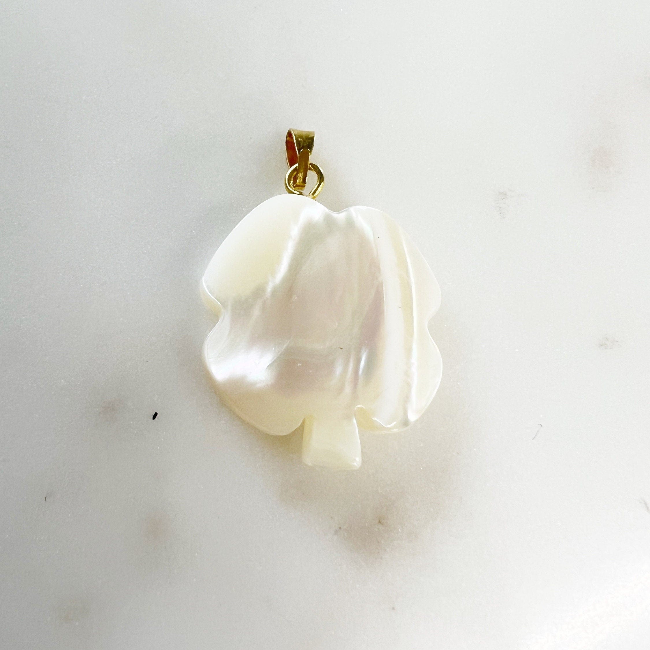 Gold Plated Mother of Pearl Four Leaf Clover Charm Smooth Detailed