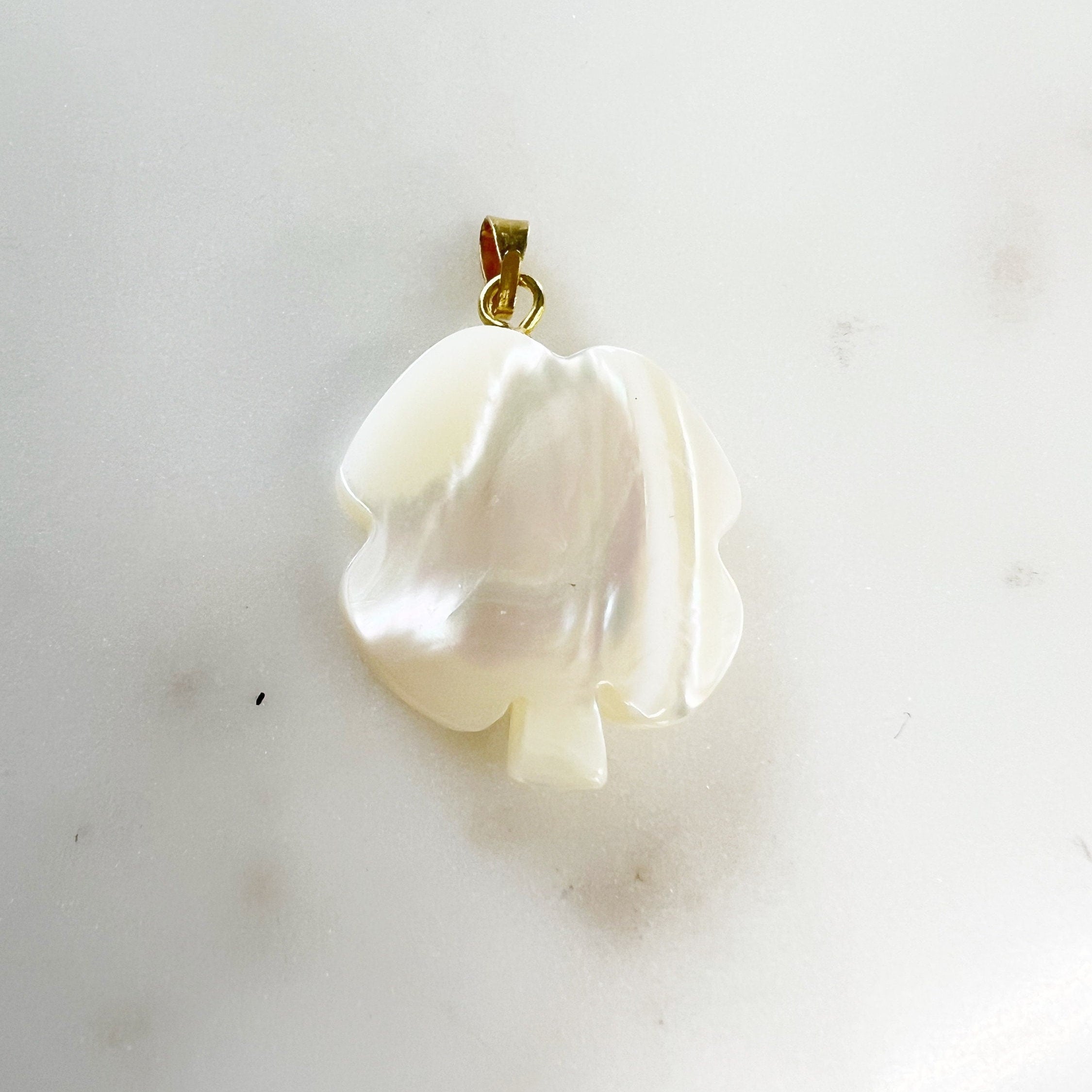 Gold Plated Mother of Pearl Four Leaf Clover Charm Smooth Detailed - Style 2