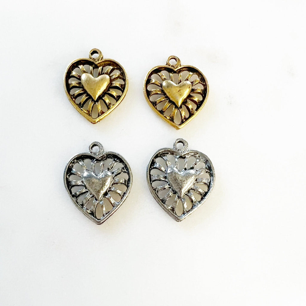 Pewter Heart Within Heart Loop Charms Love Friendship Small (2pc)