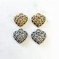 Pewter Basket Weave Style Heart with Tiny Dots Hollow Domed