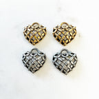Pewter Basket Weave Style Heart with Tiny Dots Hollow Domed