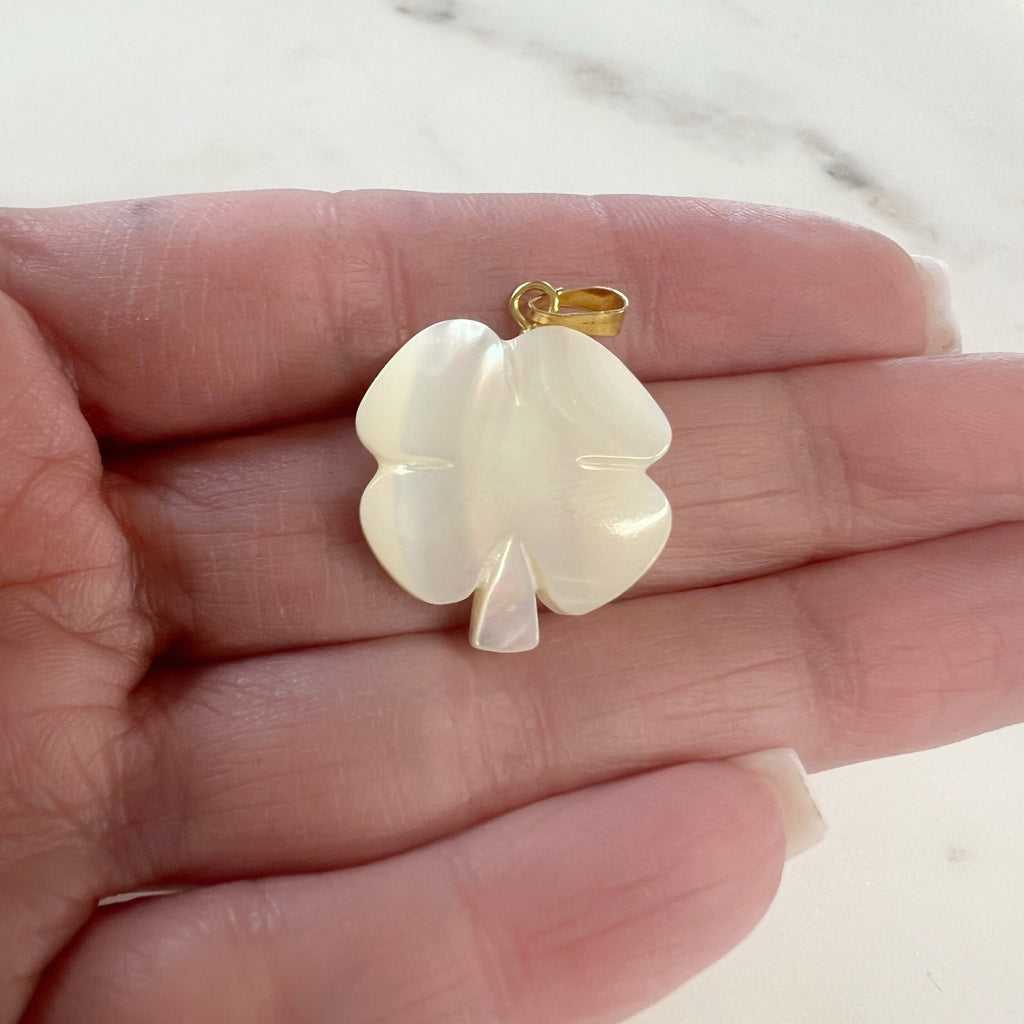 Gold Plated Mother of Pearl Four Leaf Clover Charm Smooth Detailed