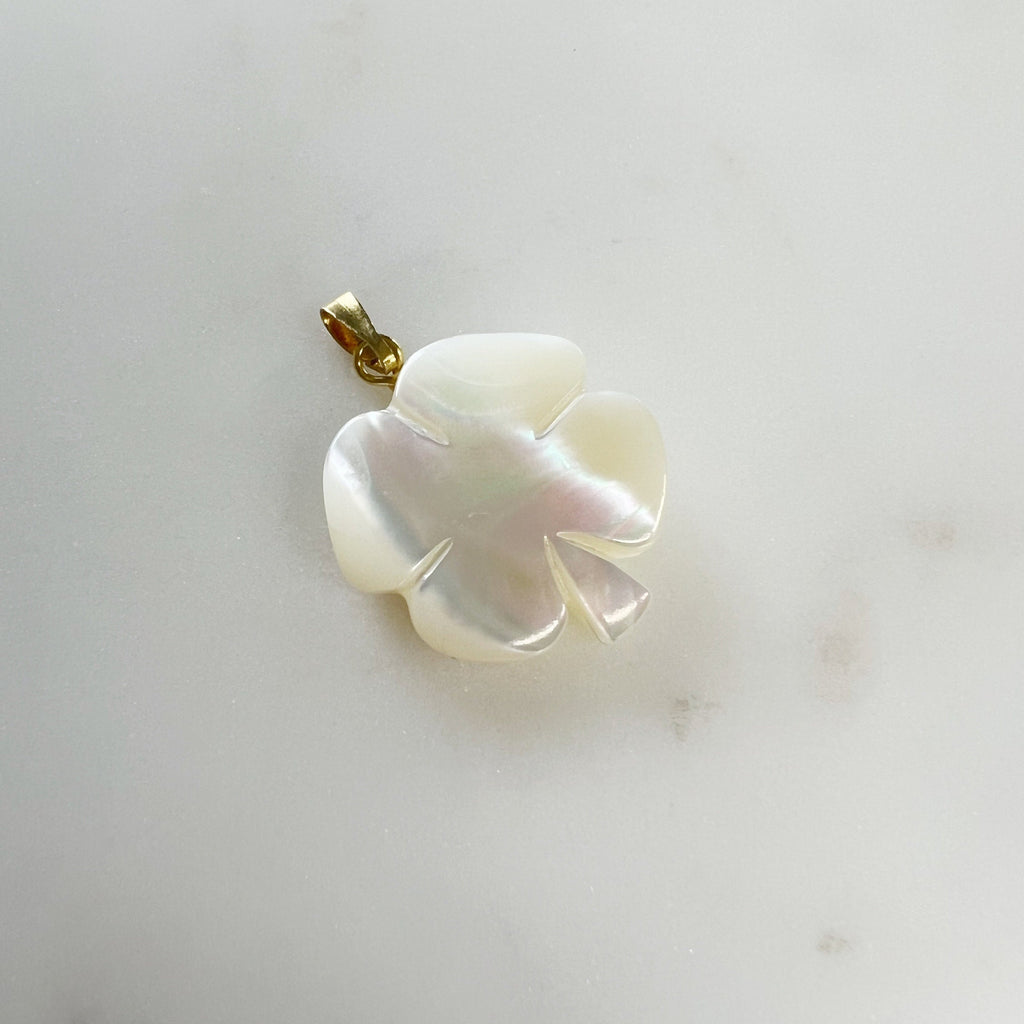 Gold Plated Mother of Pearl Four Leaf Clover Charm Smooth Detailed