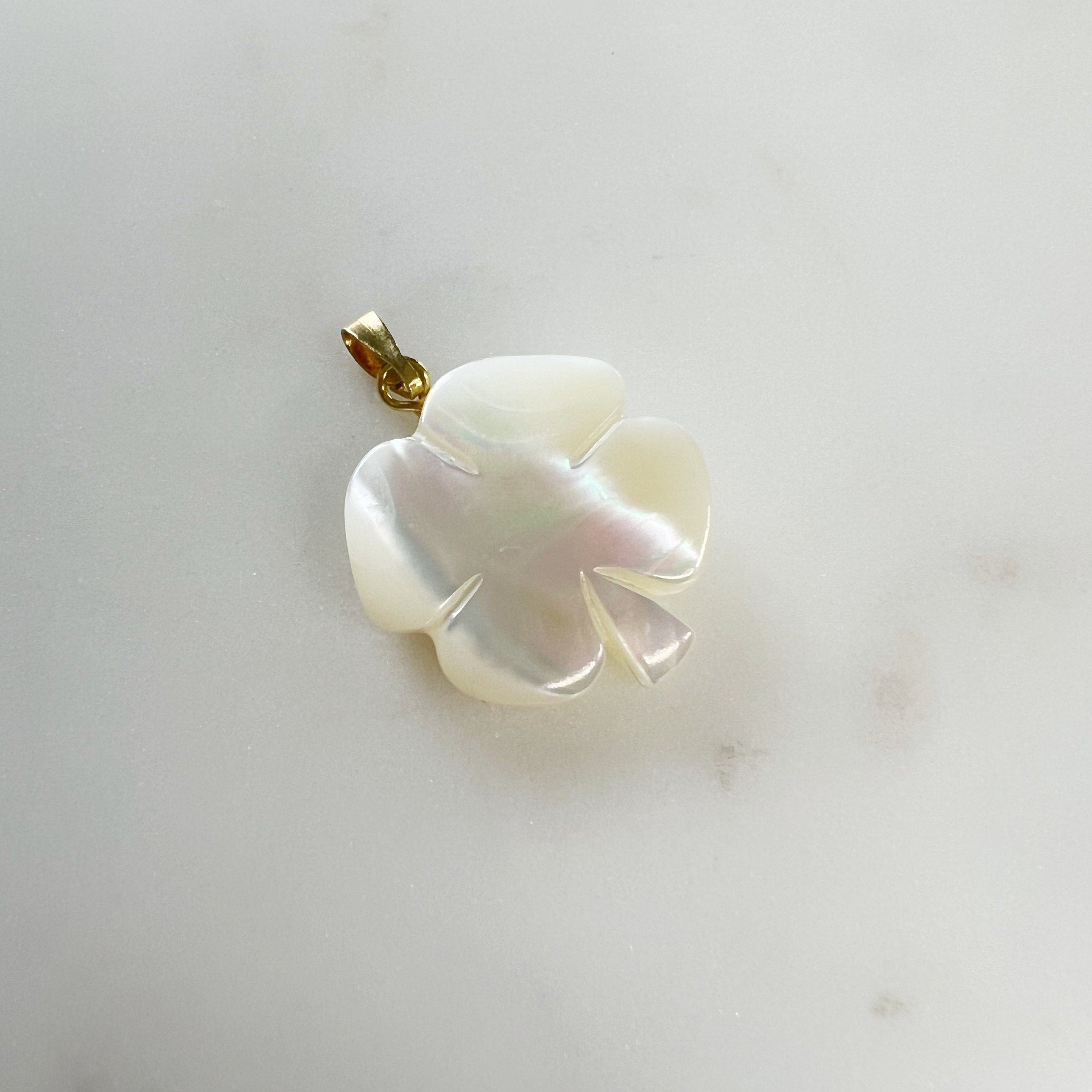 Gold Plated Mother of Pearl Four Leaf Clover Charm Smooth Detailed