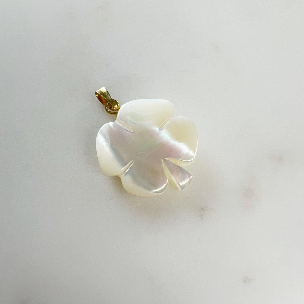 Gold Plated Mother of Pearl Four Leaf Clover Charm Smooth Detailed - Style 2