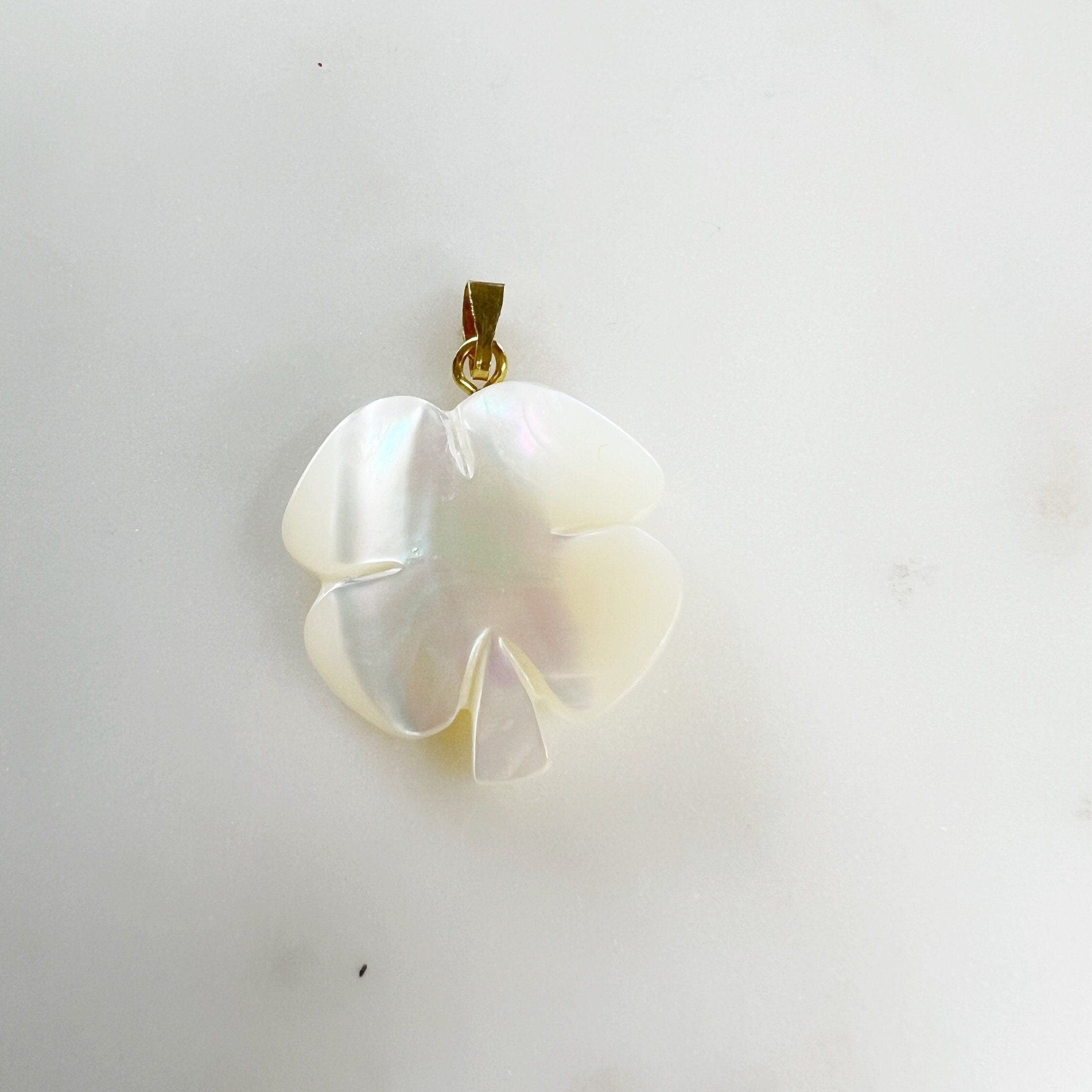 Gold Plated Mother of Pearl Four Leaf Clover Charm Smooth Detailed - Style 2