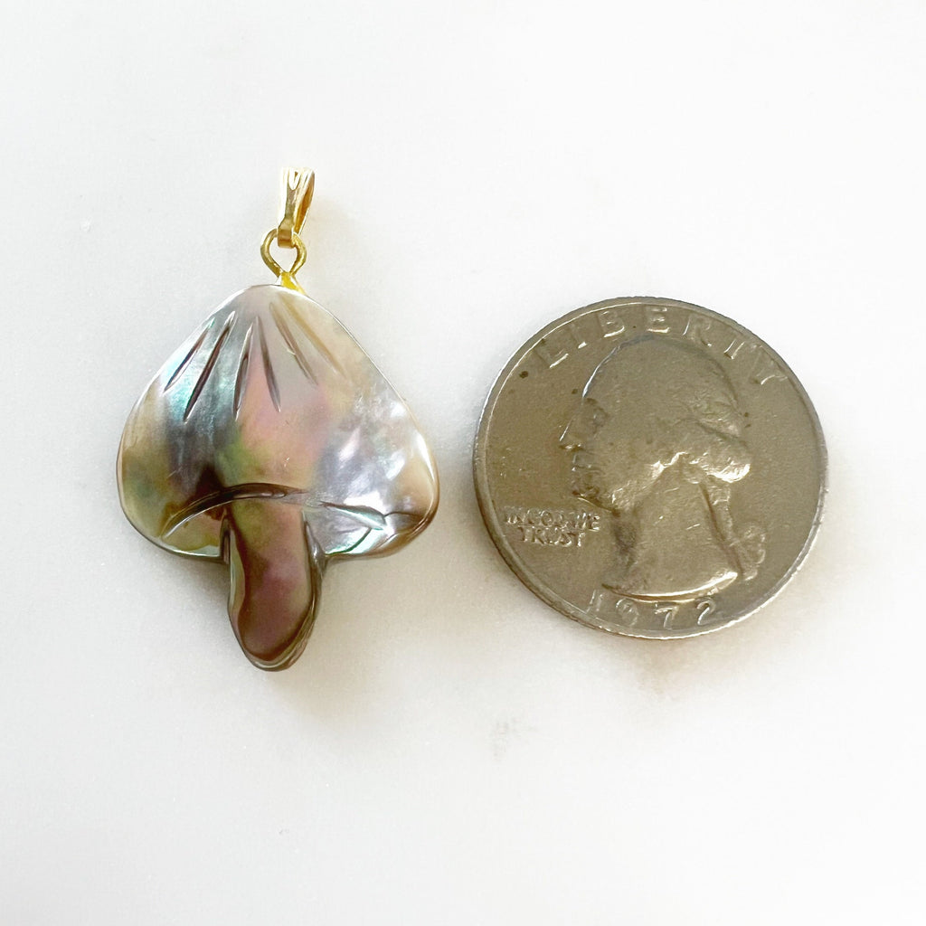 Gold Plated Abalone Shell Mushroom Charm Detailed Shell Charm