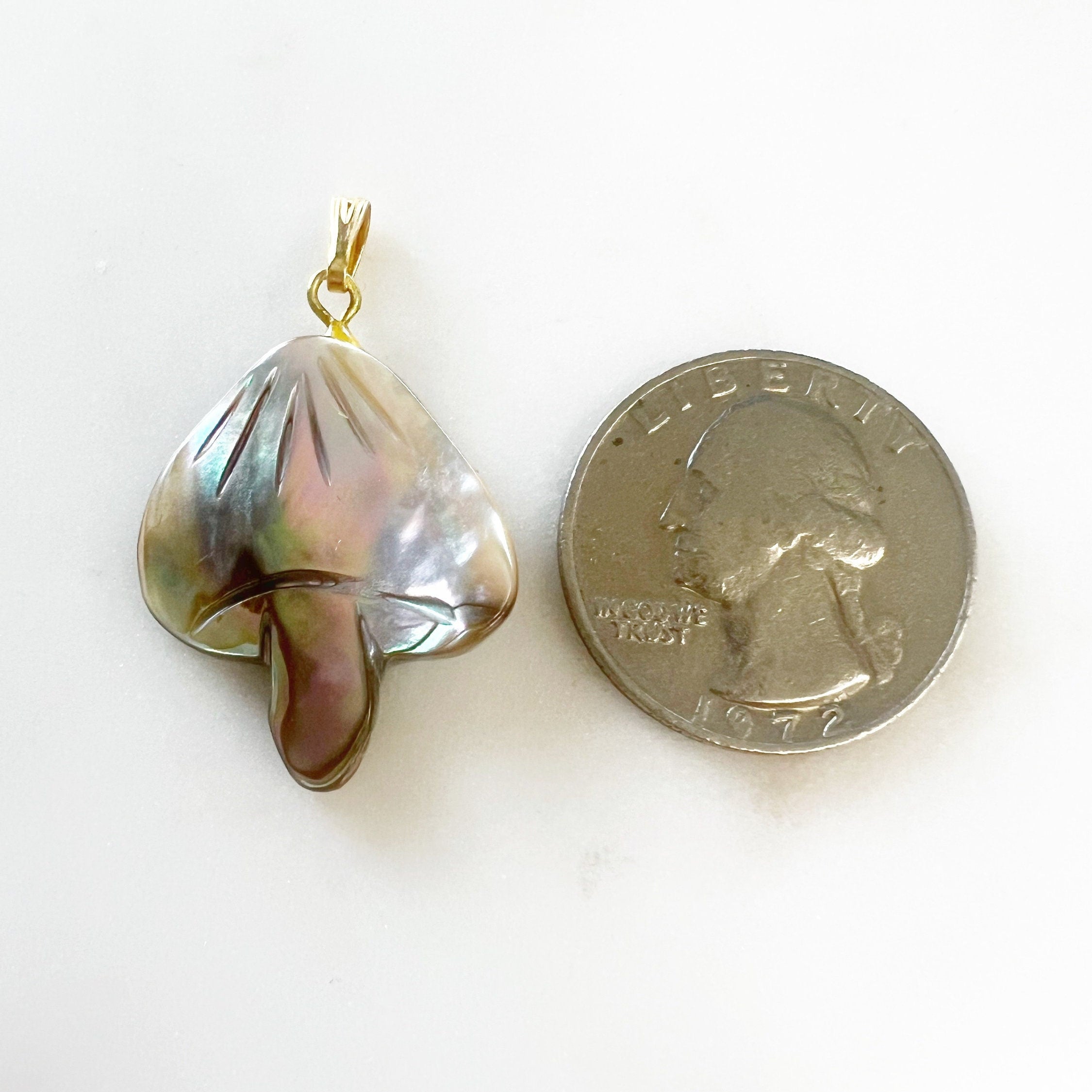 Gold Plated Abalone Shell Mushroom Charm Detailed Shell Charm