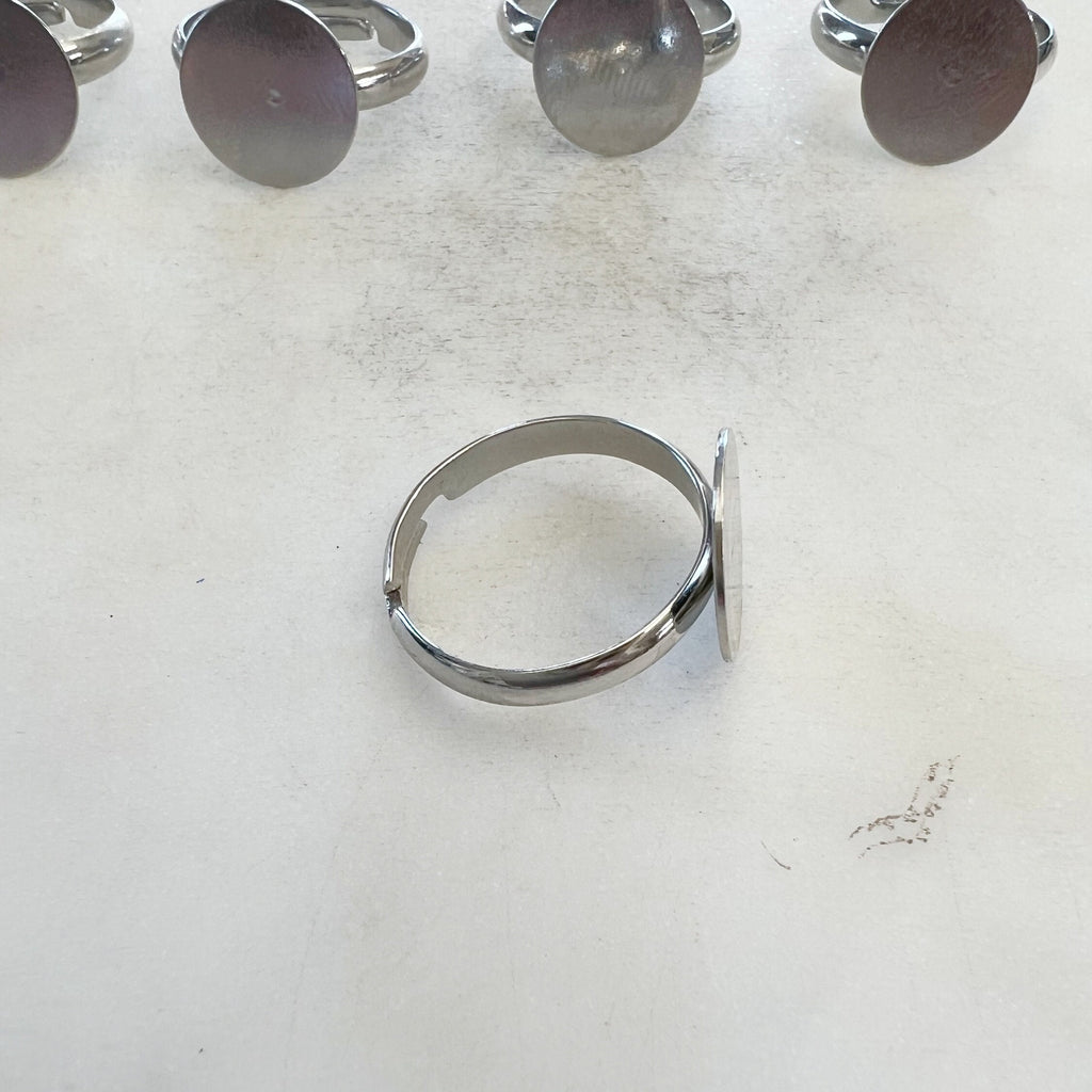 Base Metal Adjustable Glue on Ring Base Nickel Silver Cabochon (5pc)