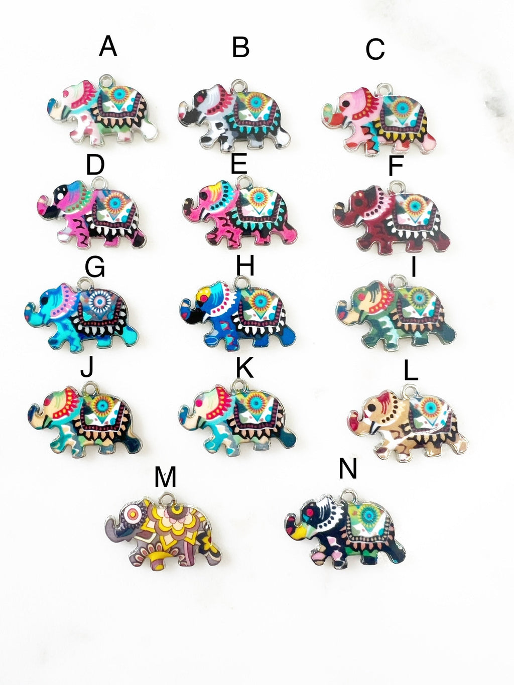 Base Metal Colorful Detailed Elephant Charm Silver Plated Enamel