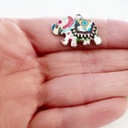 Base Metal Colorful Detailed Elephant Charm Silver Plated Enamel