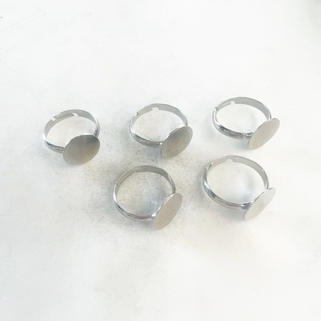 Base Metal Adjustable Glue on Ring Base Nickel Silver Cabochon (5pc)