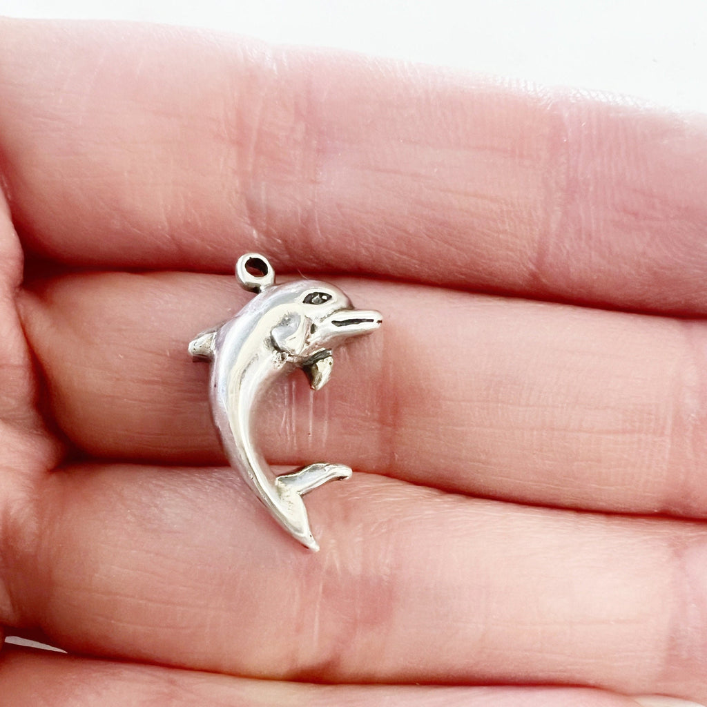 Sterling Silver Detailed Swimming Dolphin Jumping Charm Ocean Inspired