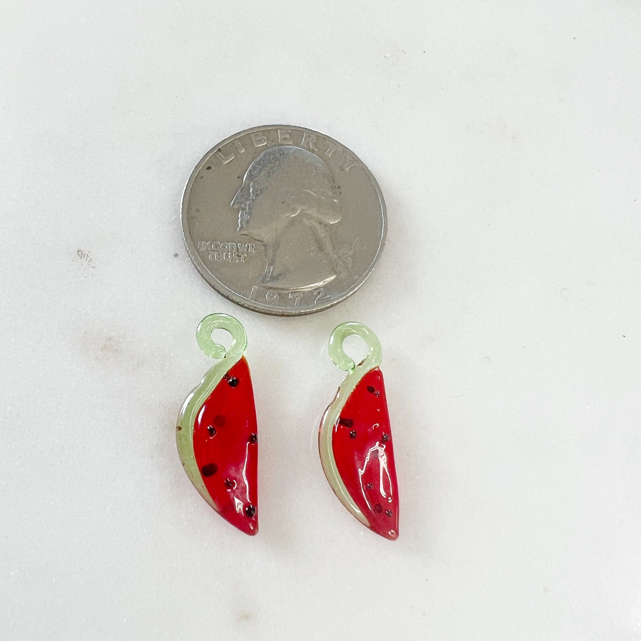 Red Glass Watermelon Charm Juicy Fruit Charm Glass (2pc)