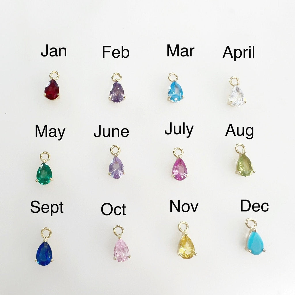Gold Plated Dainty Birthstone Teardrop CZ Charm Cubic Zirconia Drop