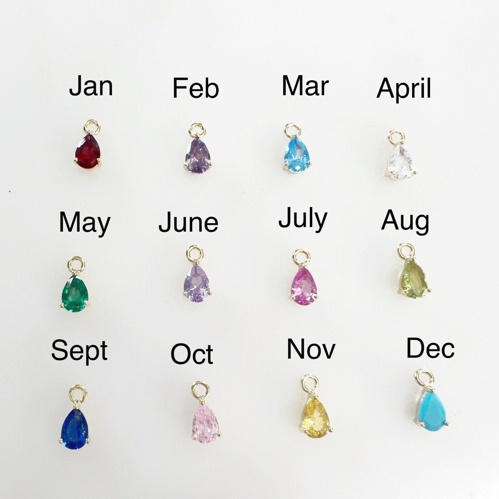 Gold Plated Dainty Birthstone Teardrop CZ Charm Cubic Zirconia Drop
