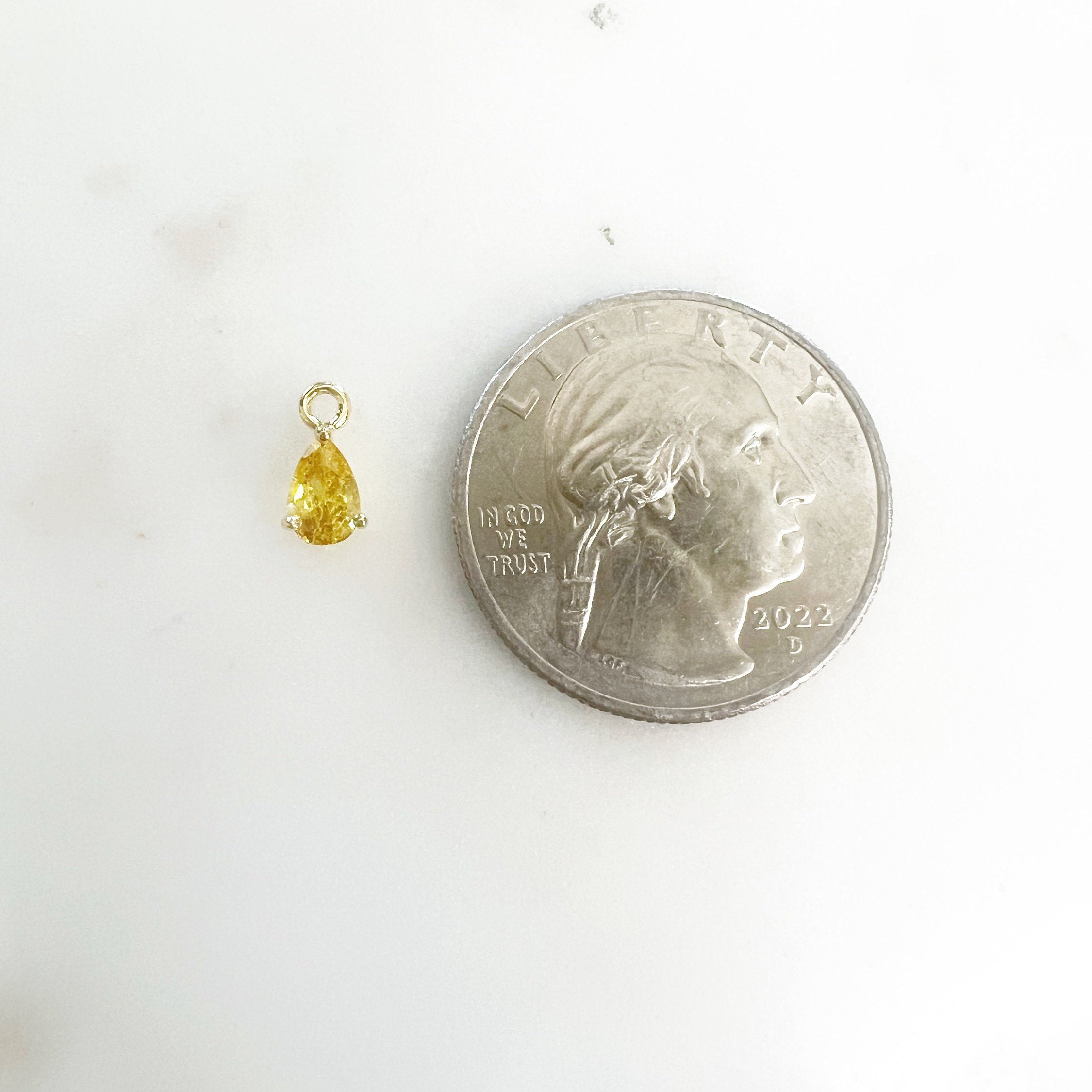 Gold Plated Dainty Birthstone Teardrop CZ Charm Cubic Zirconia Drop