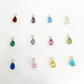 Gold Plated Dainty Birthstone Teardrop CZ Charm Cubic Zirconia Drop