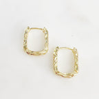 Gold Plated Textured Hammered Rounded Square Hoops Semi Thick (2pc)