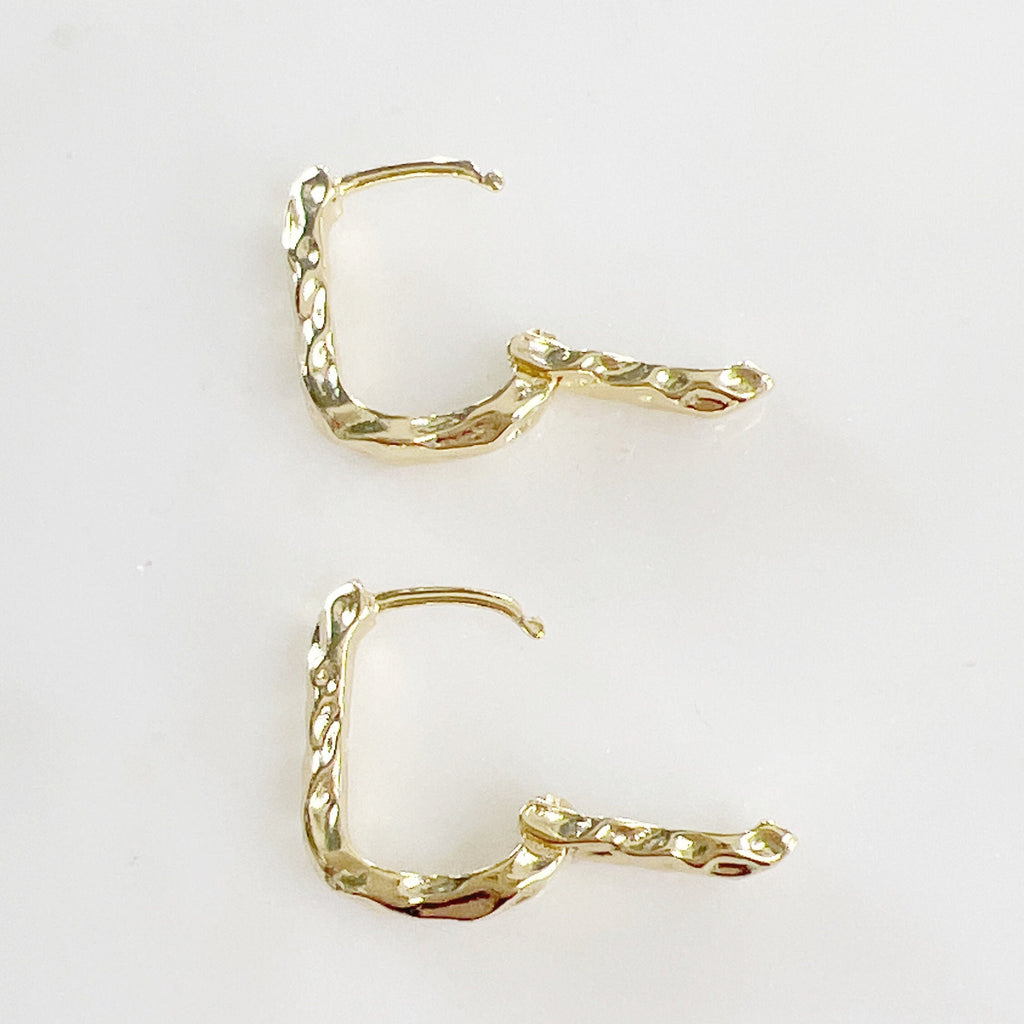 Gold Plated Textured Hammered Rounded Square Hoops Semi Thick (2pc)