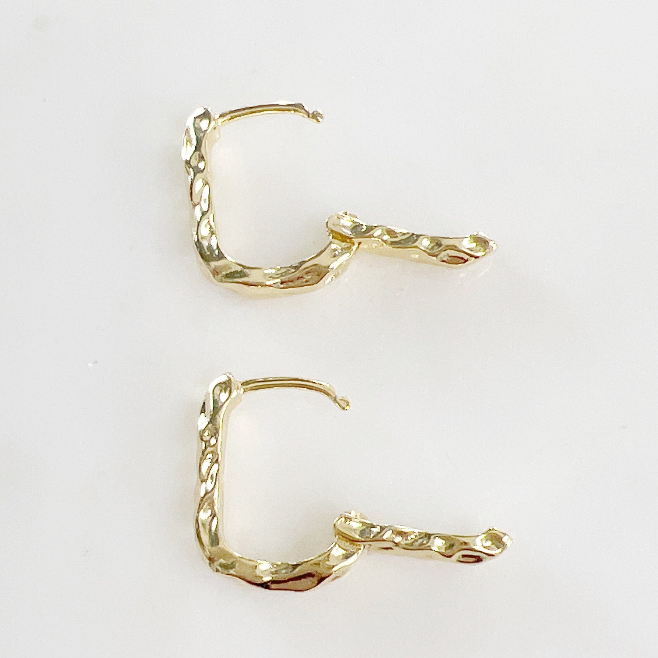 Gold Plated Textured Hammered Rounded Square Hoops Semi Thick (2pc)