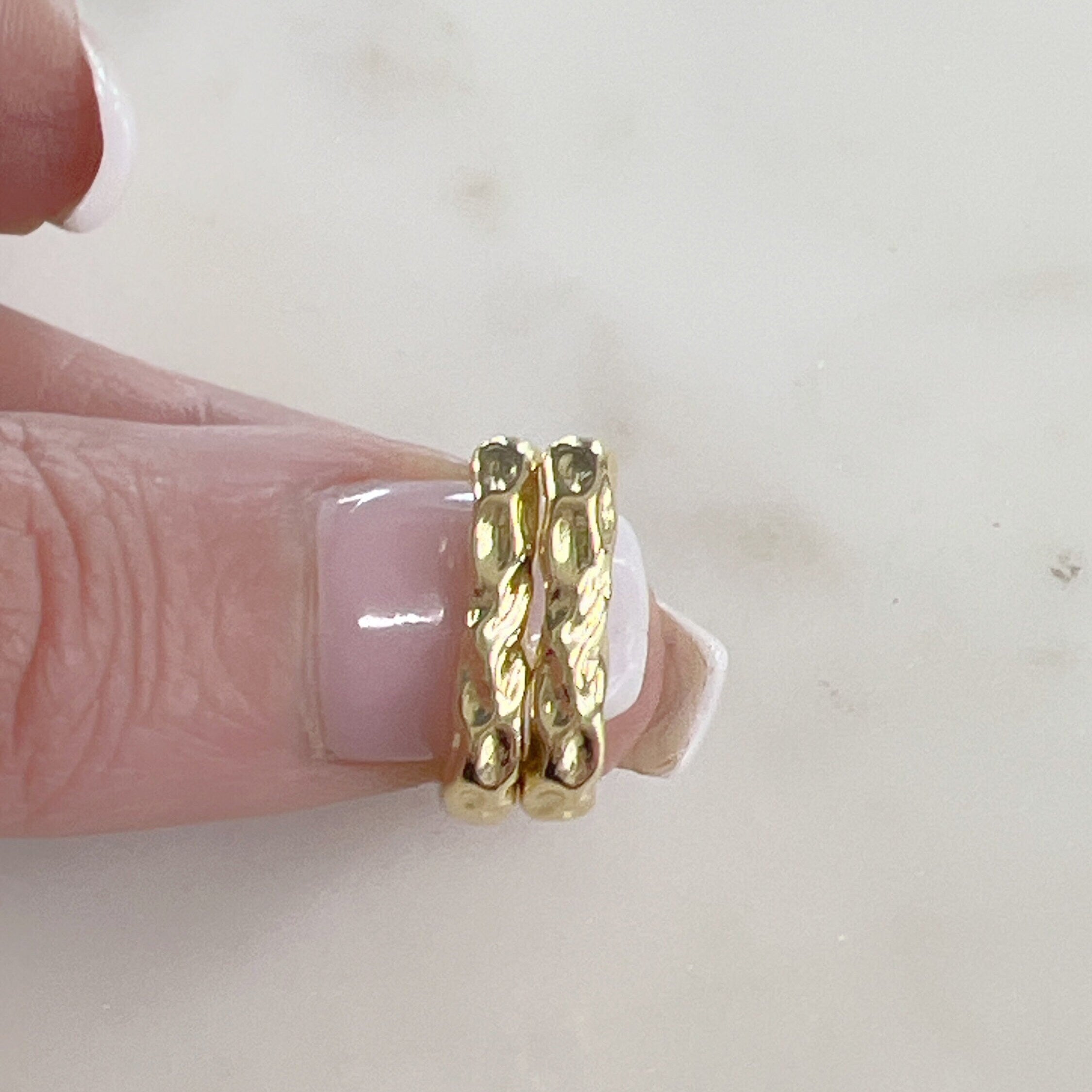 Gold Plated Textured Hammered Rounded Square Hoops Semi Thick (2pc)
