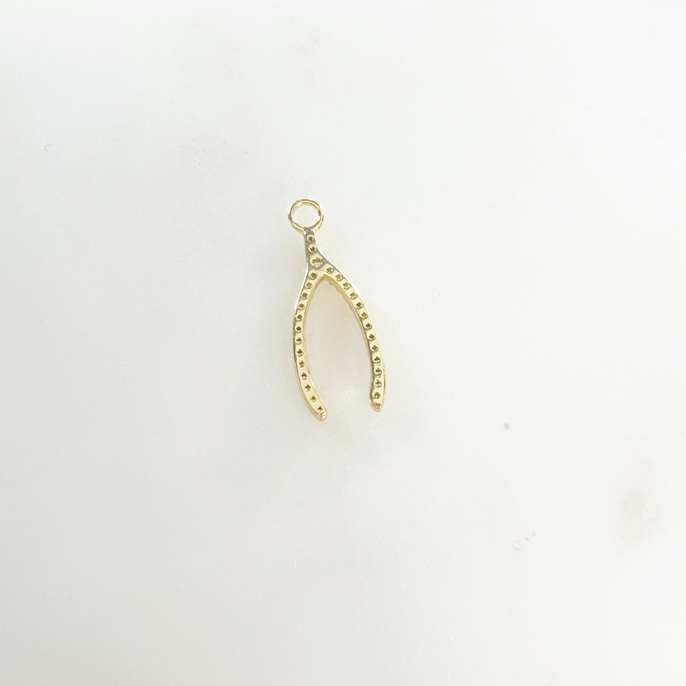 Gold Plated Narrow Wishbone Luck Charm Lucky Charm with CZ Pendant