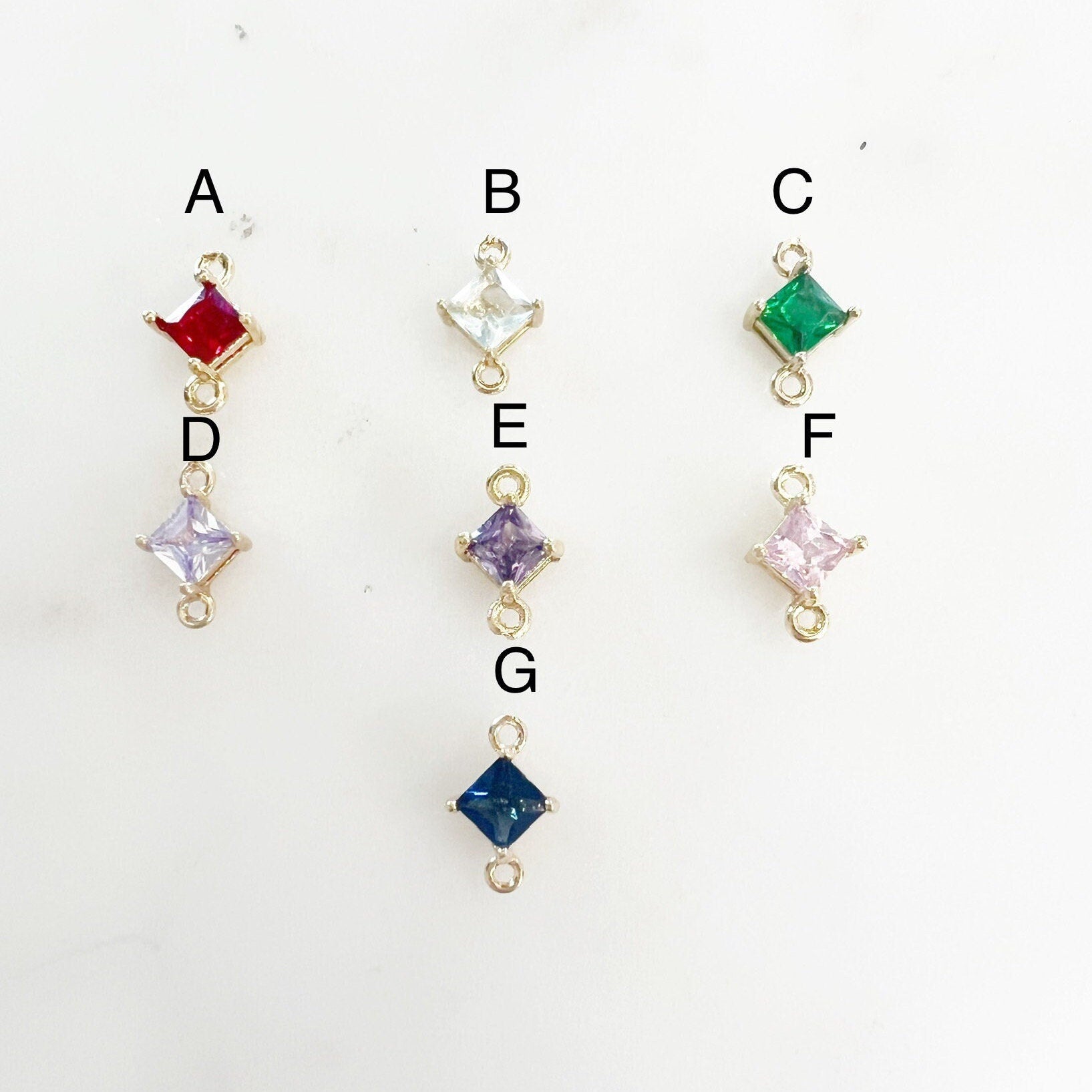 Gold Plated Colored CZ Connector Charm 2 Loop Cubic Zirconia