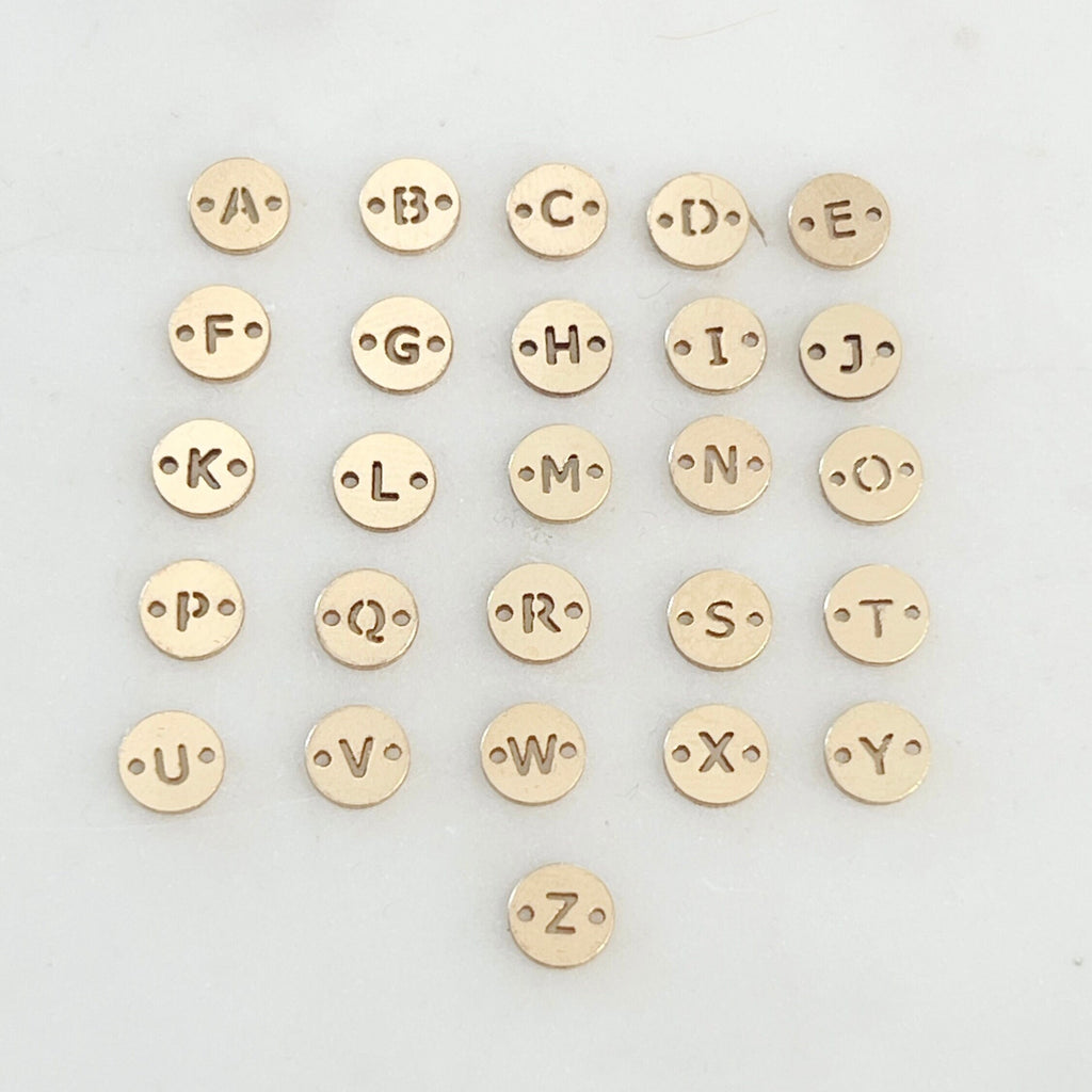 14K Gold Filled Initial Disc Connector 2 Hole Charm 6mm LetterTag Charm