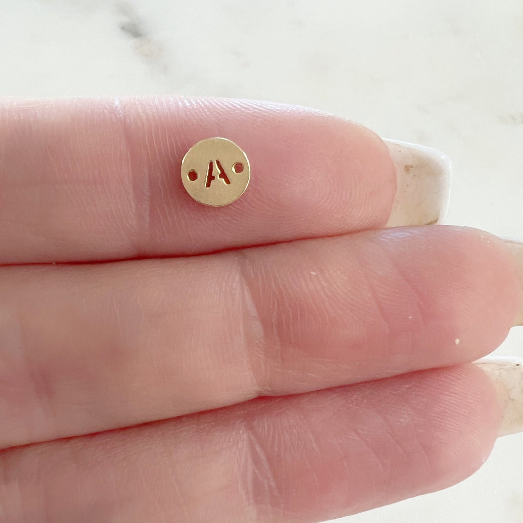 14K Gold Filled Initial Disc Connector 2 Hole Charm 6mm LetterTag Charm