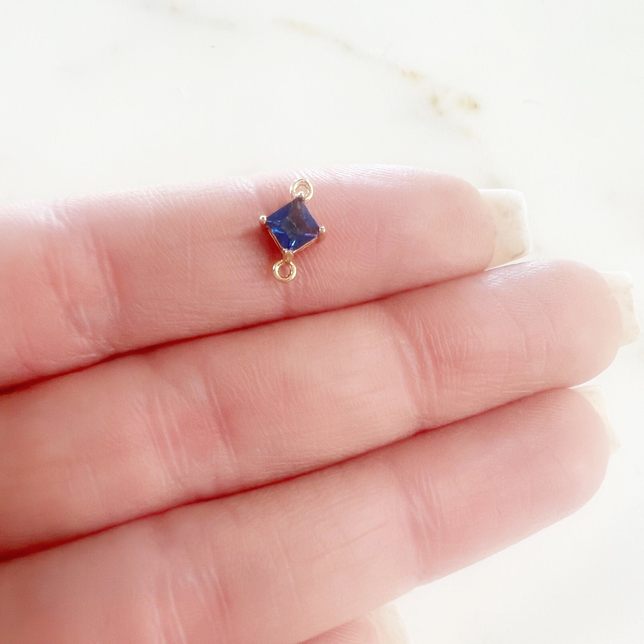 Gold Plated Colored CZ Connector Charm 2 Loop Cubic Zirconia