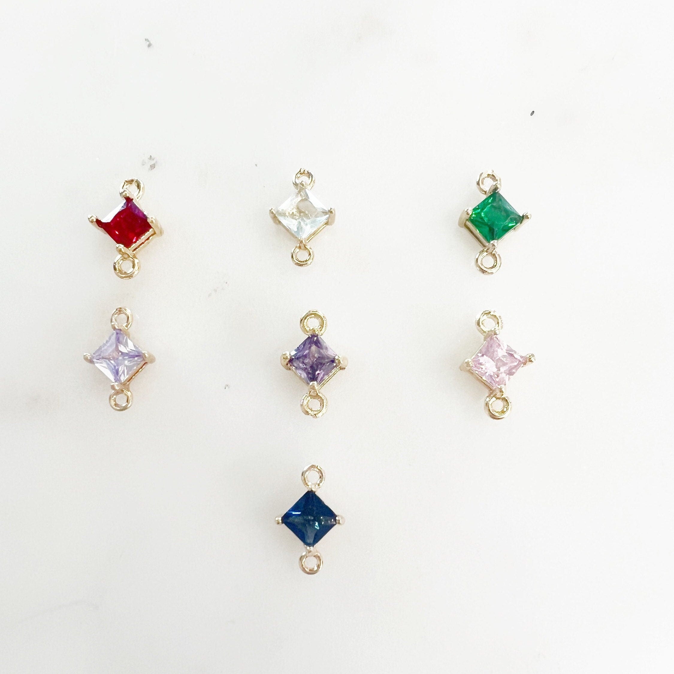 Gold Plated Colored CZ Connector Charm 2 Loop Cubic Zirconia