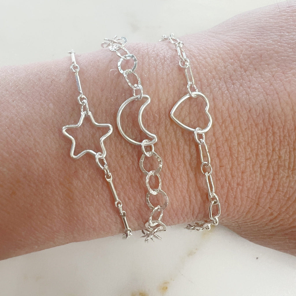 Sterling Silver or 14K Gold Filled Smooth Star Heart Moon Clover (2pc)