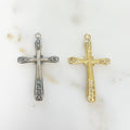 Sterling Silver or Vermeil or Large Fancy Edged Cross Charm Pendant Religious