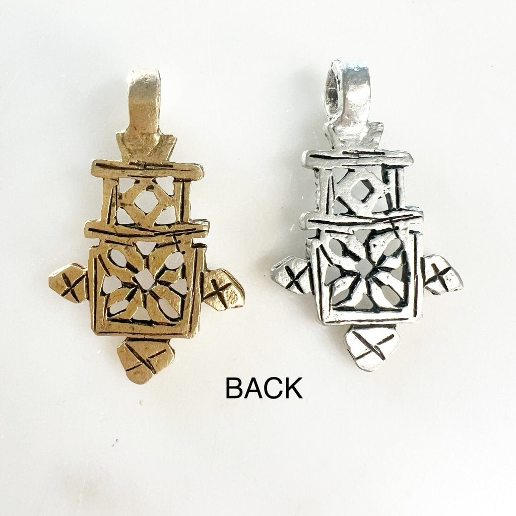 Pewter Detailed Cross Charm Antique Gold Antique Silver