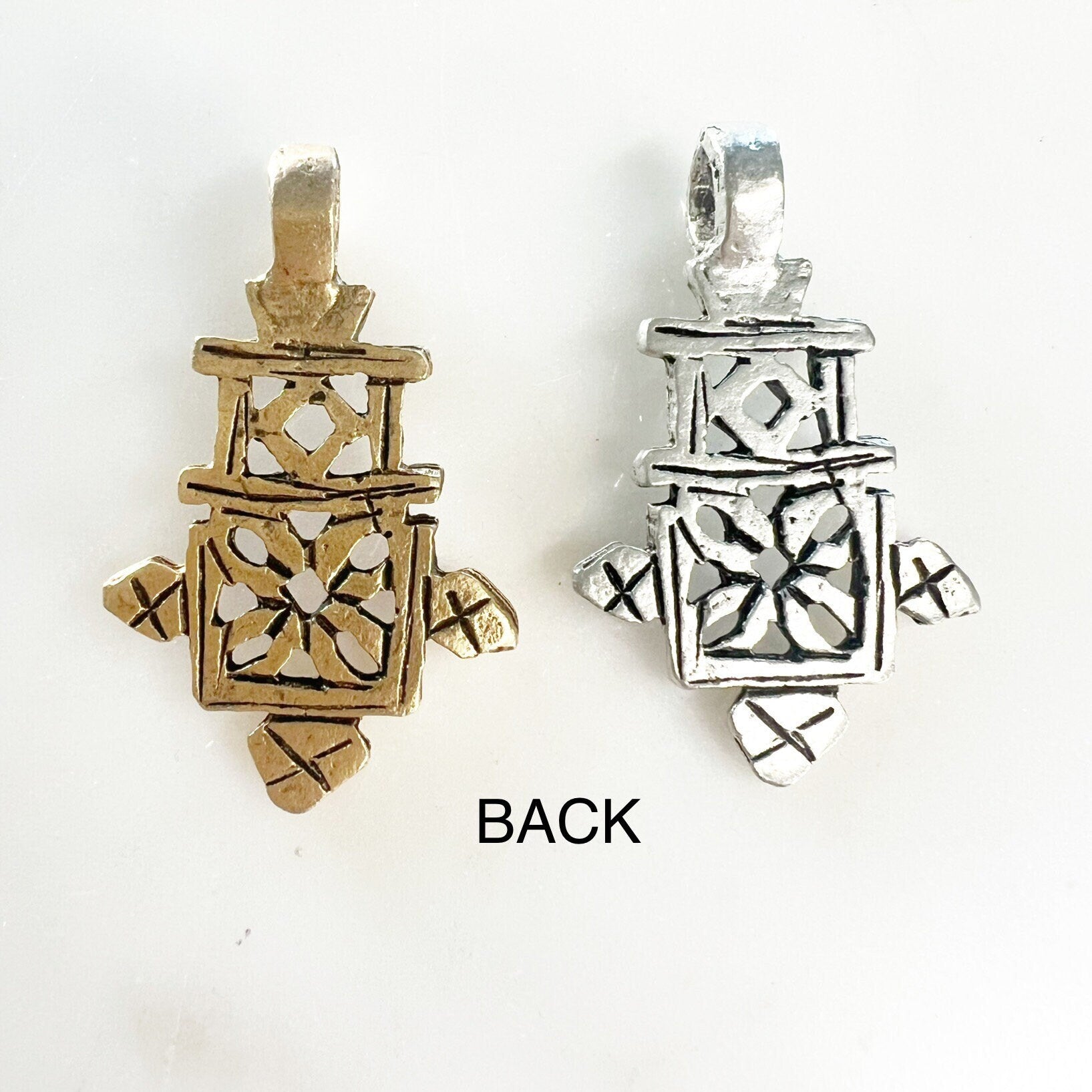 Pewter Detailed Cross Charm Antique Gold Antique Silver