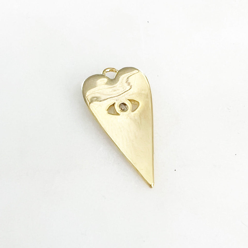 Gold Plated or Brass Long Heart Shape Evil Eye Pave CZ Protection Charm