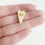 Gold Plated or Brass Long Heart Shape Evil Eye Pave CZ Protection Charm
